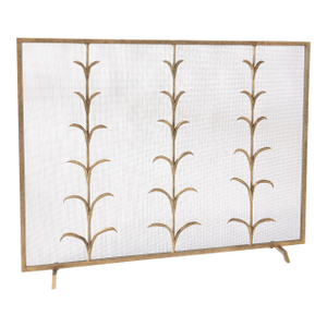 Aged Gold Lily Stems Fireplace Screen Iron