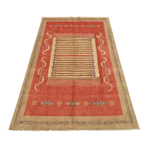 Gabbeh Rug 6'1'' X 9'2'' Pink Wool Contemporary Hand-Knotted Carpet