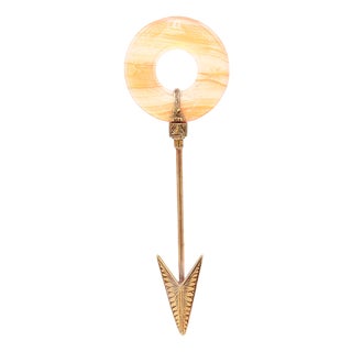 Antique Art Deco 14k Gold and Carved Agate Jabot Pin For Sale