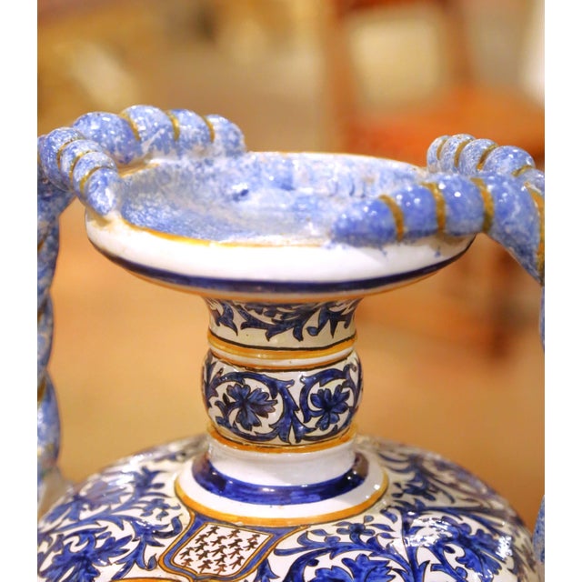 Ceramic Large Pair of 19th Century French Desvres Faience Urns With Twisted Handles For Sale - Image 7 of 17