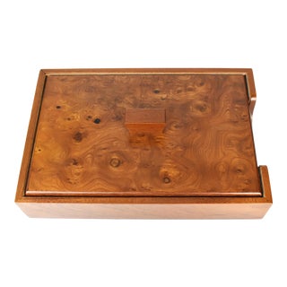 Vintage Desk Italian Thuya Burl Wood Paper Envelope Organizer Tray With Lid For Sale
