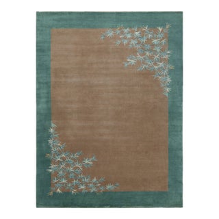 Rug & Kilim’s Chinese Art Deco Style Rug in Brown and Teal, With Floral Patterns For Sale