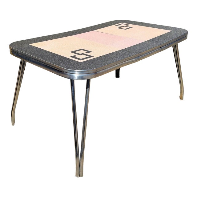 1950s Mid-Century Pink & Black Formica & Polished Chrome Kitchennette Dining Table For Sale