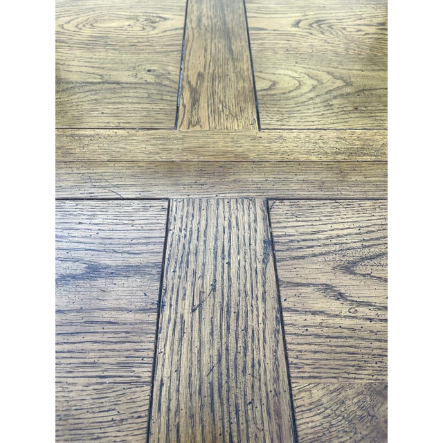 1960s Henredon Round Oak Pedestal Game Table With Brass Accents For Sale - Image 12 of 12