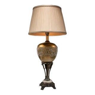 Ornate Gold Glass Table Lamp With Antique Bronze-Tone Base, 37” For Sale