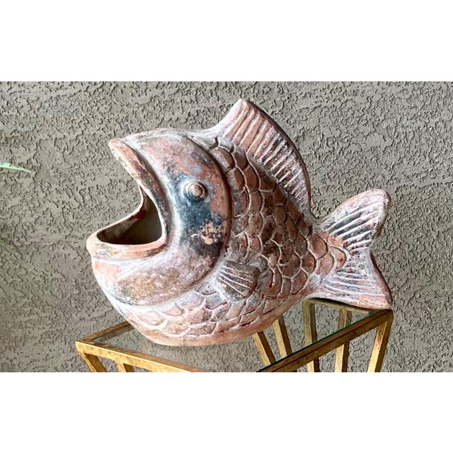 Rustic Chic Late 20th-Century Barro Rojo (Red Clay) in or Out of Doors Wide-Mouth Fish Planter, Mexico For Sale - Image 16 of 18