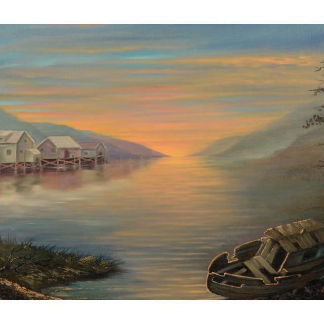 American 1960s "Sunset on the Inlet" Landscape Oil Painting, Framed For Sale - Image 3 of 5