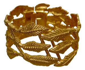 1980s Leaf Motif Gold Plated Clamper Bracelet