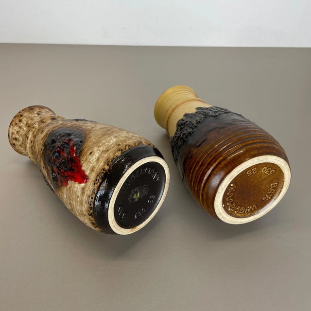 German Multi-Color Fat Lava Op Art Pottery Vase from Bay Ceramics, Set of 2 For Sale - Image 15 of 18