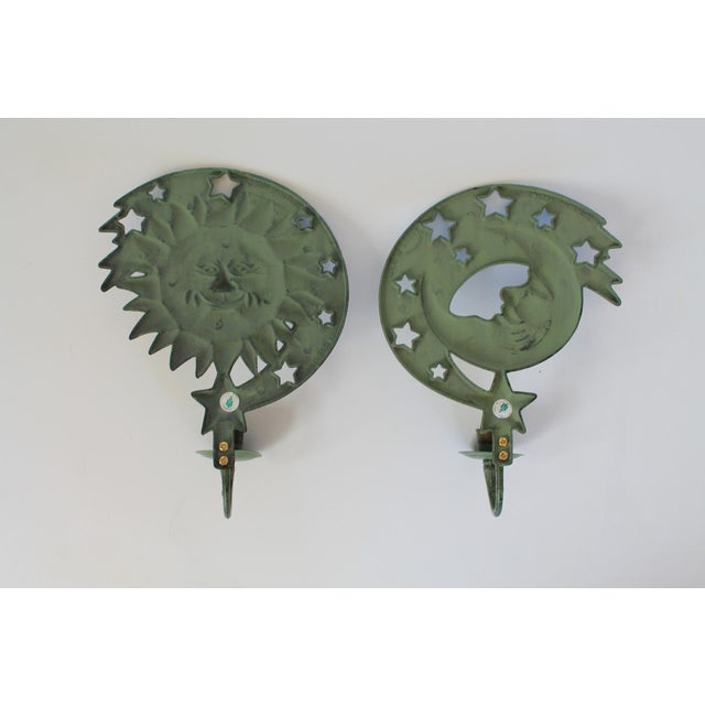 Vintage Brass Sun, Moon & Stars Candle Wall Sconces For Sale - Image 10 of 14