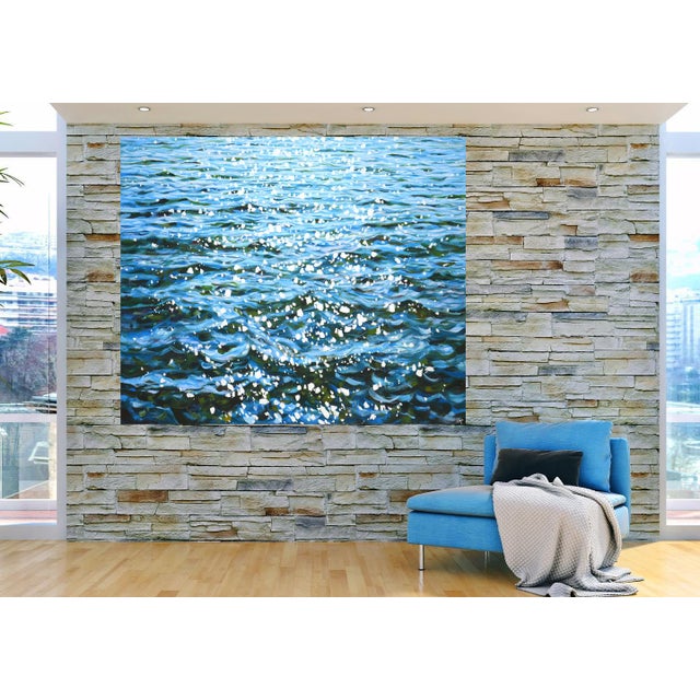 Cornflower Blue Glare on the waves.Modern Original Painting. For Sale - Image 8 of 10