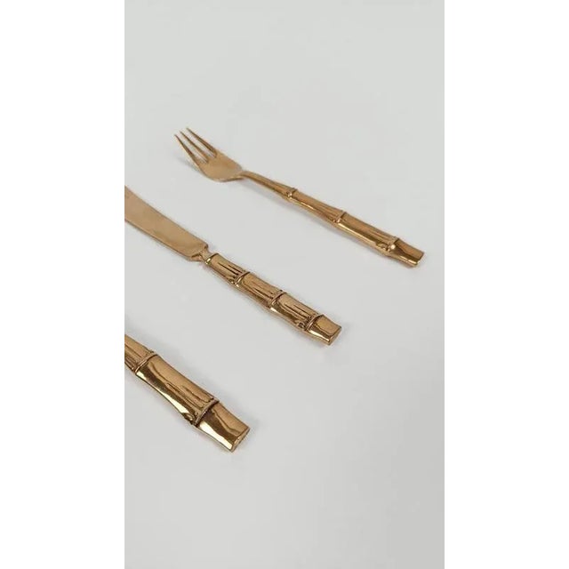 Vintage Brass and Faux Bamboo Flatware Dessert Set, 1970s, Set of 36 For Sale - Image 10 of 15