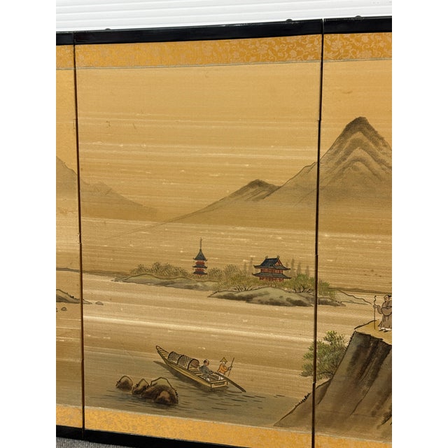 Textile Hand Painted Asian Koi Fish Folding Screen For Sale - Image 7 of 12