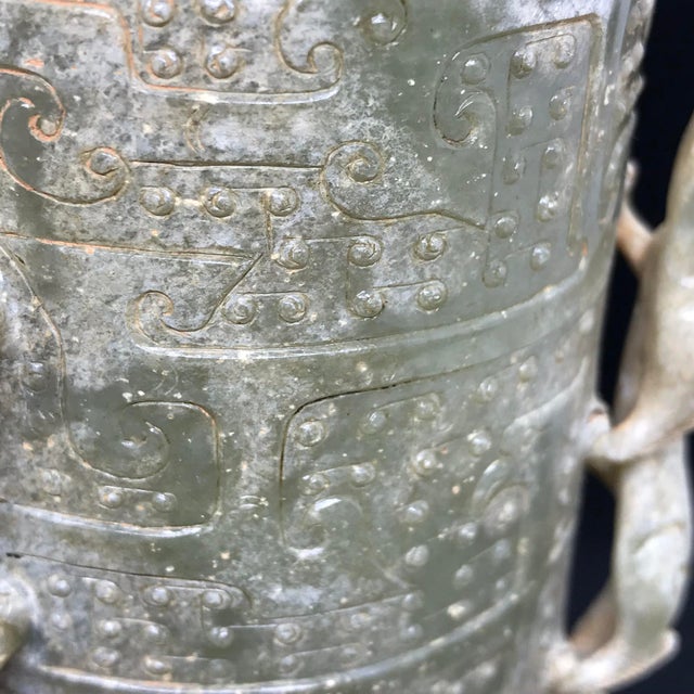 Gemstone A Beautiful Archaistic Jade Vessel in Warring States Style For Sale - Image 7 of 11