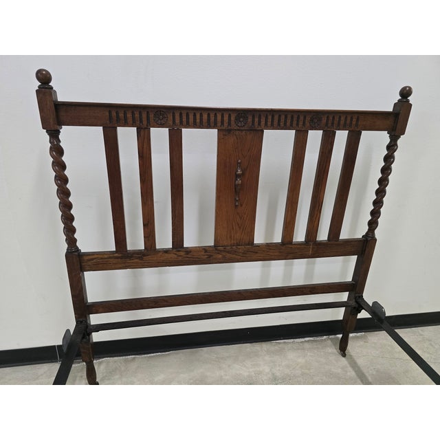 French French Antique Full Size Bedframe, Barley Twist With Original Iron Castors and Rails For Sale - Image 3 of 18
