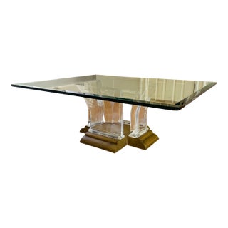 Spectrum Ltd. "Washington" Lucite, Cast Brass & Beveled Glass Cocktail Table, Attributed to Jeffrey Bigelow, Circa 1985–1987 For Sale