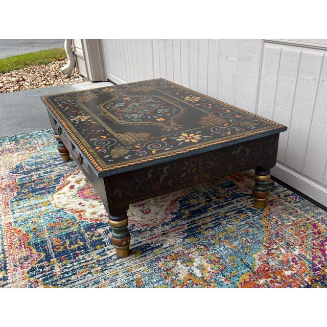Rustic Vintage Hand Painted Rustic Folk Art Coffee Table For Sale - Image 3 of 11