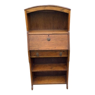 Late 19th Century Mission Oak Antique Drop Front Secretary Bookshelf For Sale