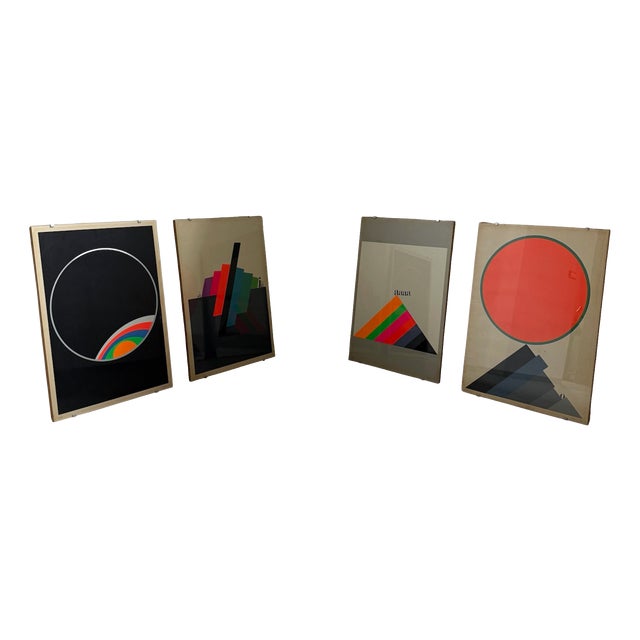 Eugenio Carmi, Untitled, 1970s, Glass, Wood and Paper, Lithograph, Set of 4 For Sale