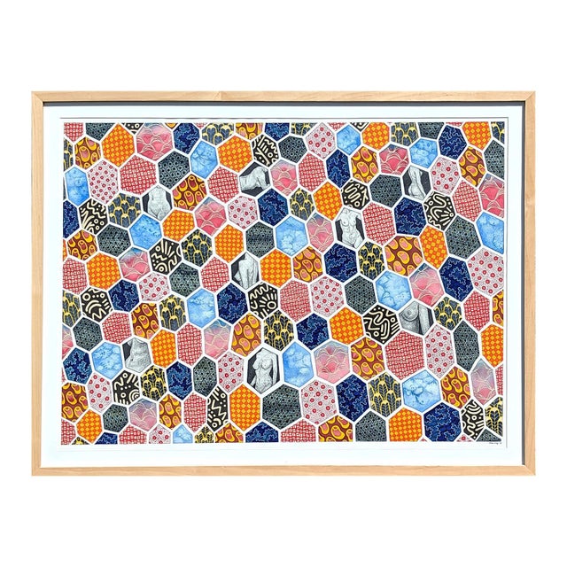 Contemporary Tina Ruyi "The Quilt" Abstract Colorful Geometric Pattern with Nude Figures Watercolor, 2023 For Sale - Image 3 of 10