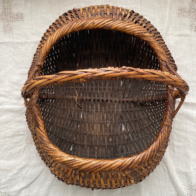 Vintage Large Hand Woven Splint Wood Melon Basket For Sale - Image 9 of 12