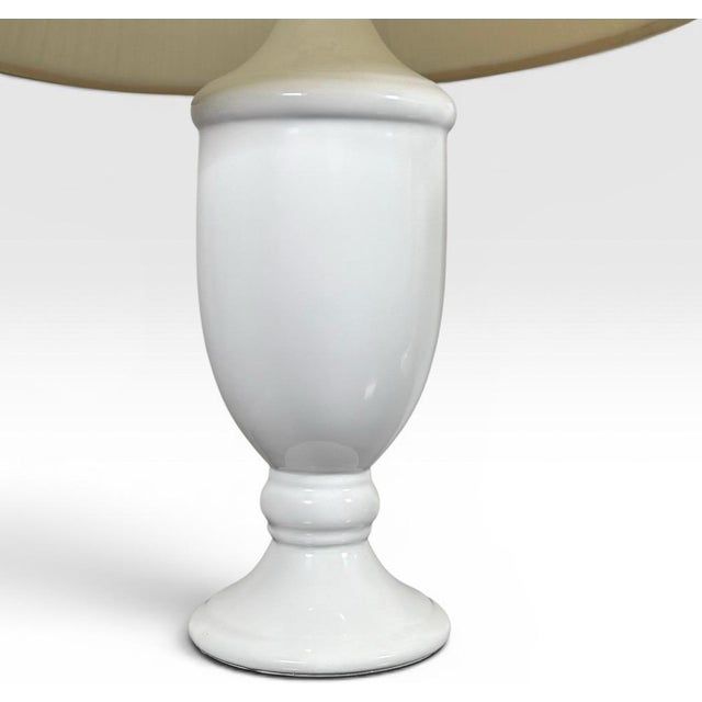 Vintage Neoclassical White Glazed Ceramic Urn Lamps - A Pair For Sale - Image 10 of 11