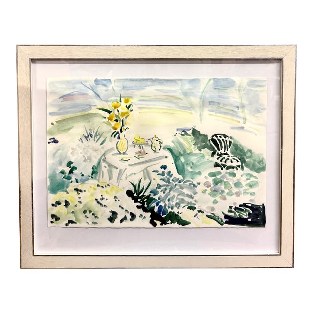 Afternoon Tea, by Acclaimed Beverly Erschell Original Water Color Piece Garden Scene For Sale