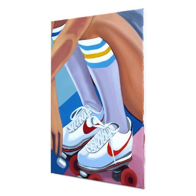 Contemporary Stripes and Swoosh - Original Figurative Roller Skate Oil Painting on Canvas by Darwin Estacio Martinez For Sale - Image 3 of 9