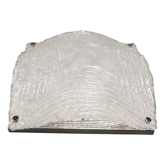Italian Ice Glass and Chrome Wall Sconce or Ceiling Lamp, 1970s For Sale