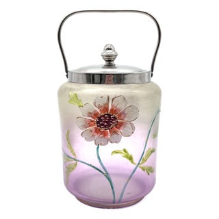 Antique Art Nouveau Glass Bonbonnière with Floral Decoration, 1900s For Sale