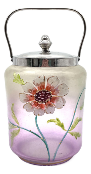 Antique Art Nouveau Glass Bonbonnière with Floral Decoration, 1900s