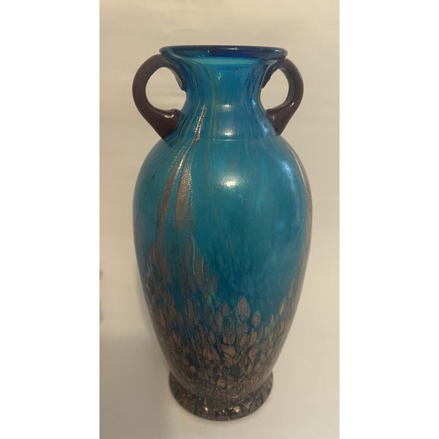 Blue Late 20th Century Vase Blue Copper Aventurine Vintage Dale Tiffany Art Glass Milano Amphora For Sale - Image 8 of 9