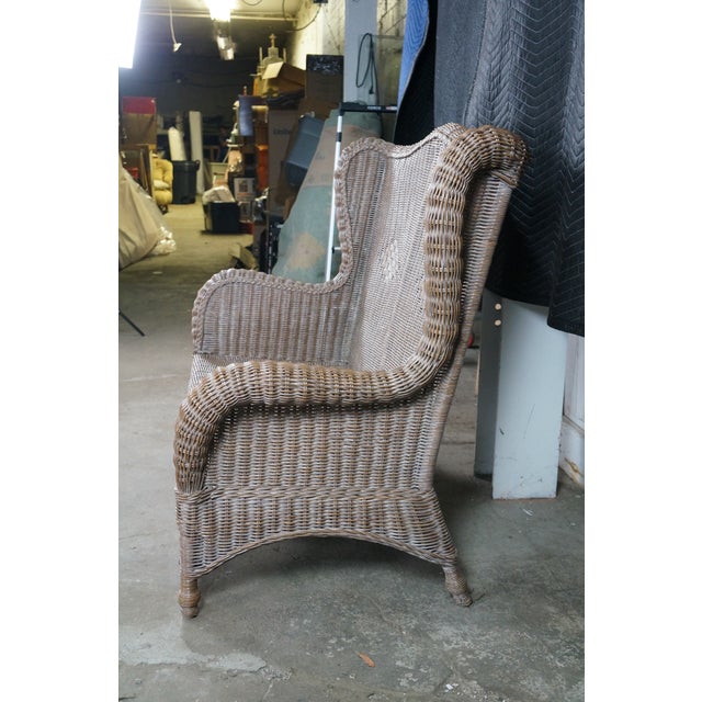 Late 20th Century Victorian Revival Large Woven Wicker Wingback Settee Lounge Bench Loveseat For Sale - Image 6 of 18