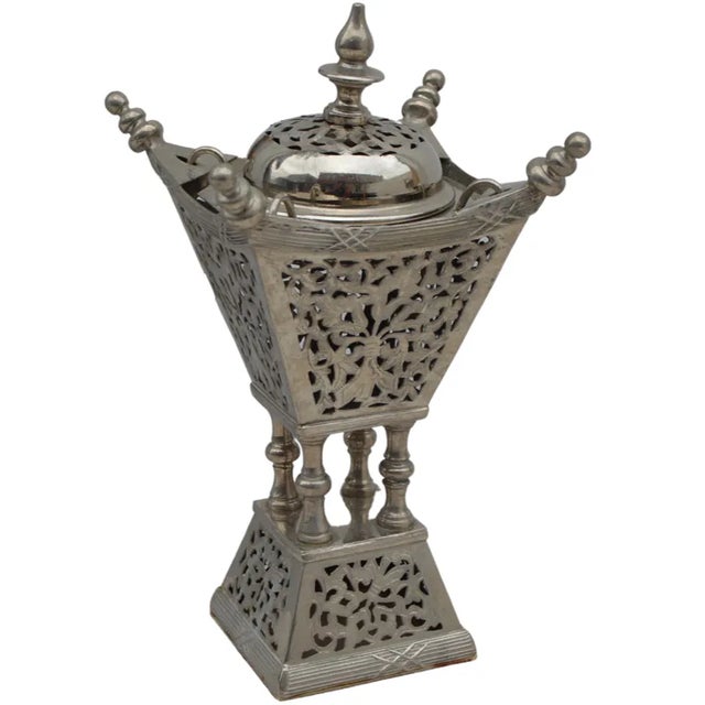 Vintage Moroccan Handcrafted & Engraved Silver Incense Burner For Sale - Image 4 of 8