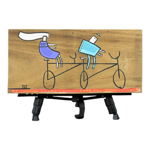 Late 20th Century Manuel Paz Untitled Acrylic on Reclaimed Wood, a Bicycle Built for Two