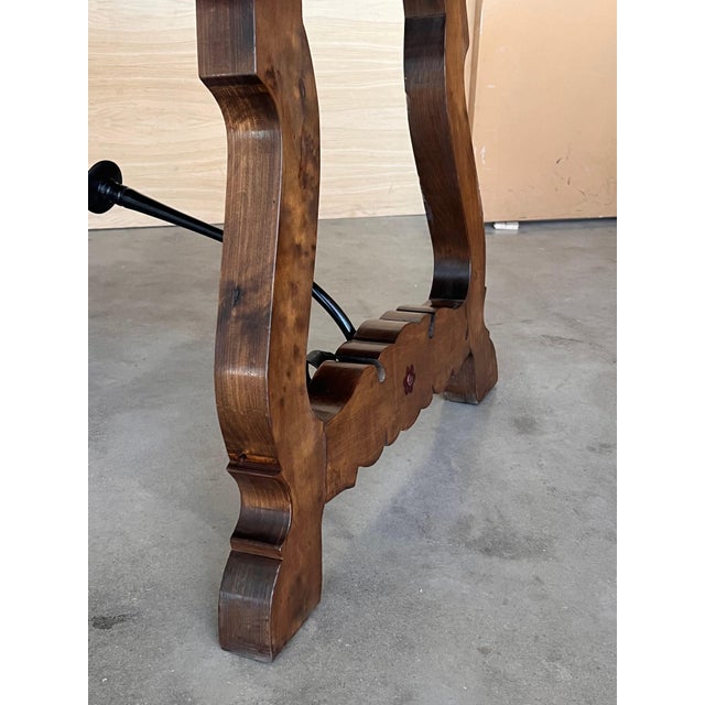 19th C. Dining or Console Table of Walnut with Lyre Legs and Heavy Top, Spain For Sale - Image 10 of 18