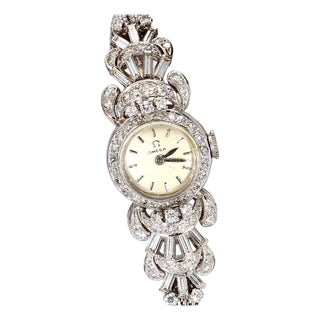 Vintage Omega 18k White Gold & Stainless Steel Women's Watch | ~2.65ctw Diamonds For Sale