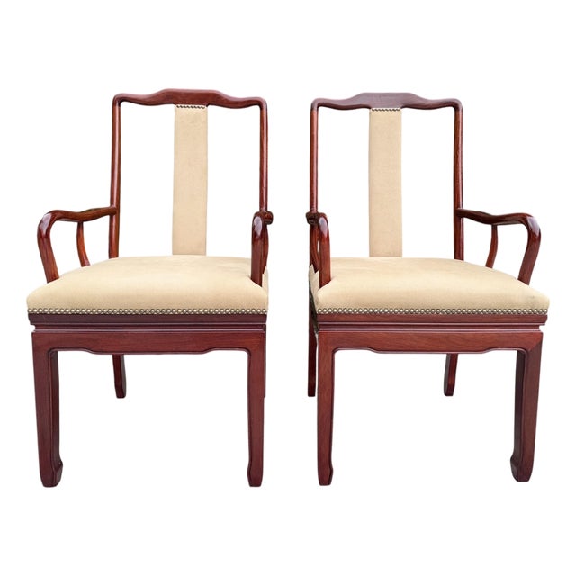 Vintage Chinese Ming Style Rosewood Official’s Hat Armchairs, Pair For Sale