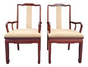 Vintage Chinese Ming Style Rosewood Official’s Hat Armchairs, Pair