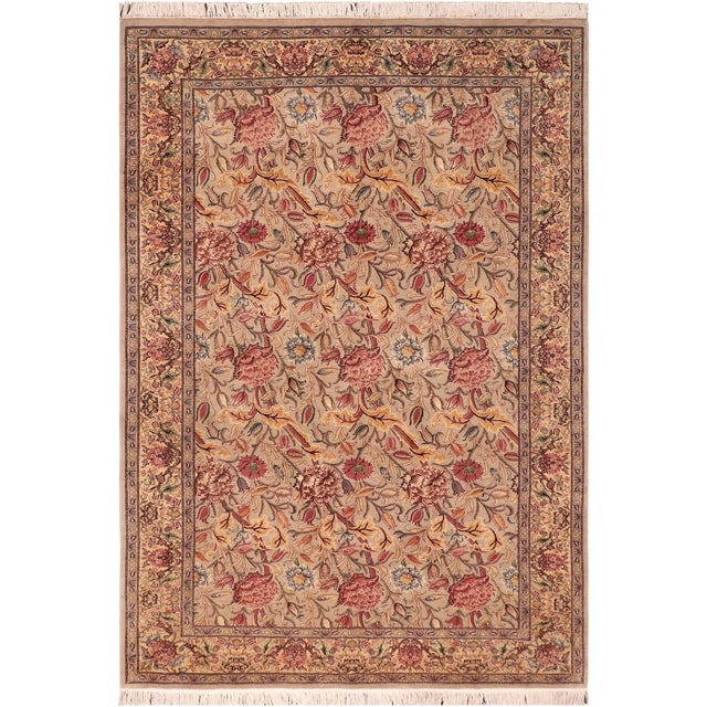 Shabby Chic Floral 1990's Pak-Persian Taupe/Gold Wool Rug - 5'11'' X 9'1'' For Sale - Image 9 of 9