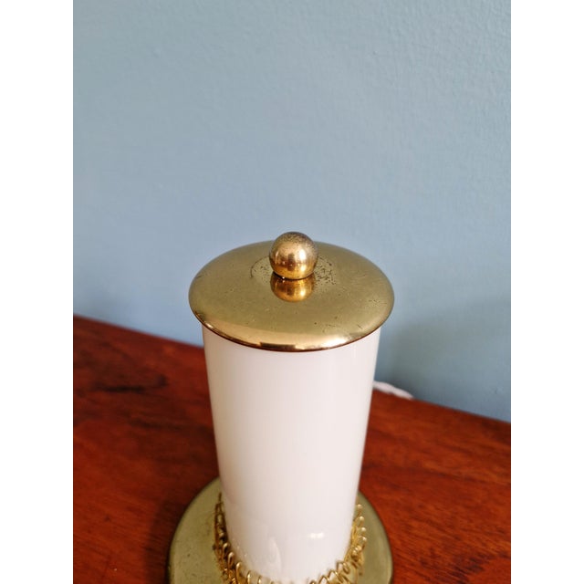 Mid-Century Modern Bedside Lamps in Brass and Cream Opaline Glass, 1950, Set of 2 For Sale - Image 9 of 16