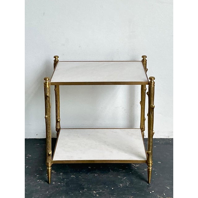 Early 21st Century Vintage Brass Faux Bois Two-Tier Table For Sale - Image 5 of 12