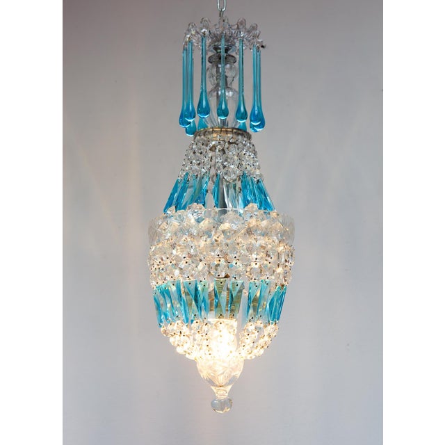French Ceiling Light with Blue Crystals, 1960s For Sale - Image 3 of 8