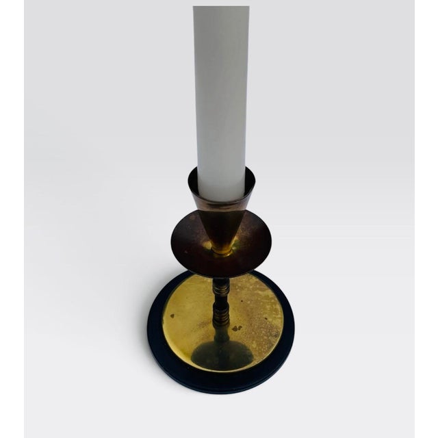 Mid-Century Modern 1950s-1960s Midcentury Ljusstakar Sweden Brass and Enamel Candleholders For Sale - Image 3 of 4