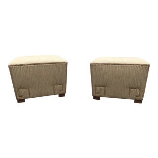 Upholstered Ottomans With Nail Heads - a Pair For Sale