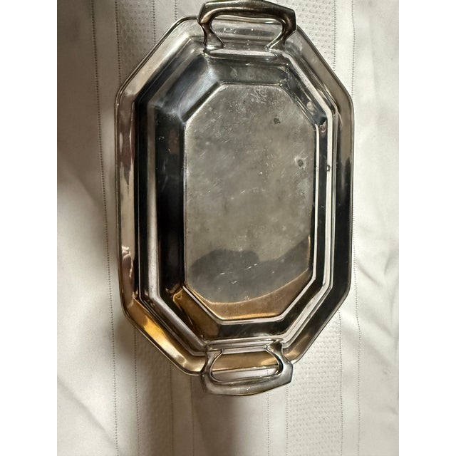 Early 20th Century Art Deco Octagonal Silver Plated Handled Serving Dish For Sale - Image 4 of 9