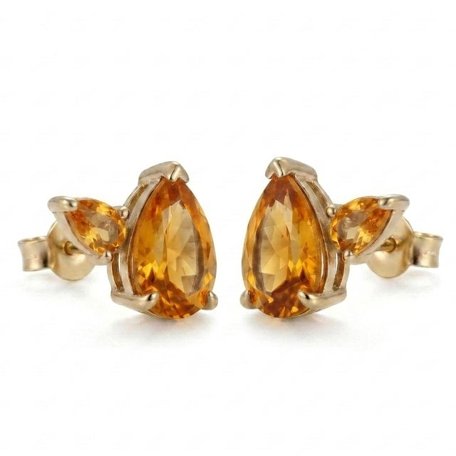 Contemporary Natural Yellow Citrine Earrings | Double Pear Cut Citrine Studs | Minimalist Gold Earrings | November Birthstone - A Pair For Sale - Image 3 of 4