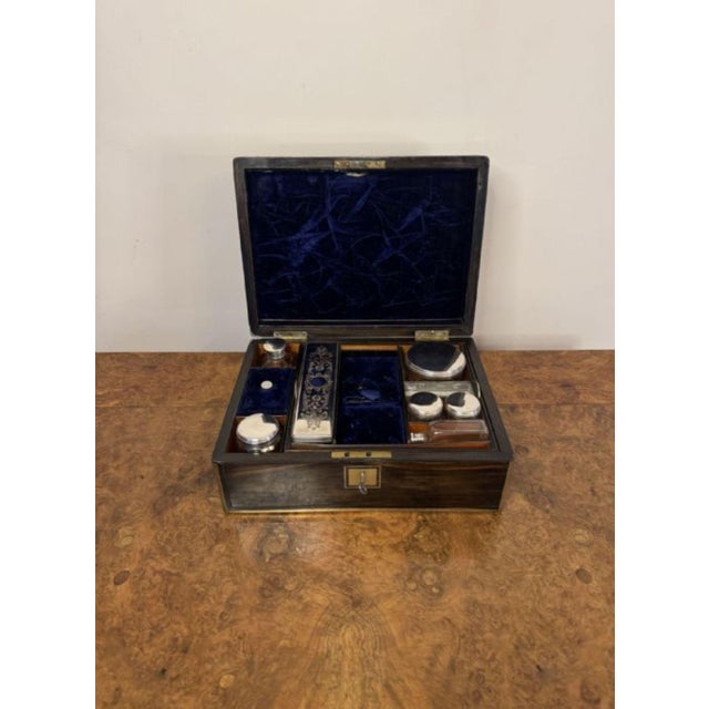 Antique Brass and Coromandel Vanity Box, 1860, Set of 7 For Sale - Image 4 of 7