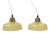 Vintage Art Deco Brass and Striped Yellow Glass Pendant Lamps from Lyfa, 1940s, Set of 2 For Sale