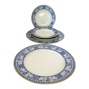 1990s Block Spam Portugal Obidos Fine China 2 Chargers 3 Dinner Bowls- Set of 5